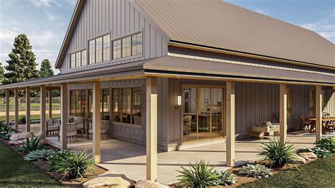 metal building house plans with wrap around porch|barndominium with large covered porch.